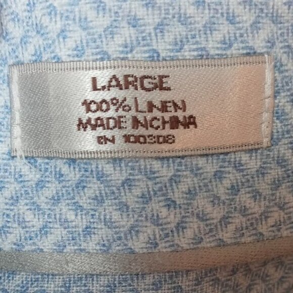 Peter Millar Shirt Mens Large Blue White Linen Crown Cool Geometric Long Sleeve - Picture 6 of 6